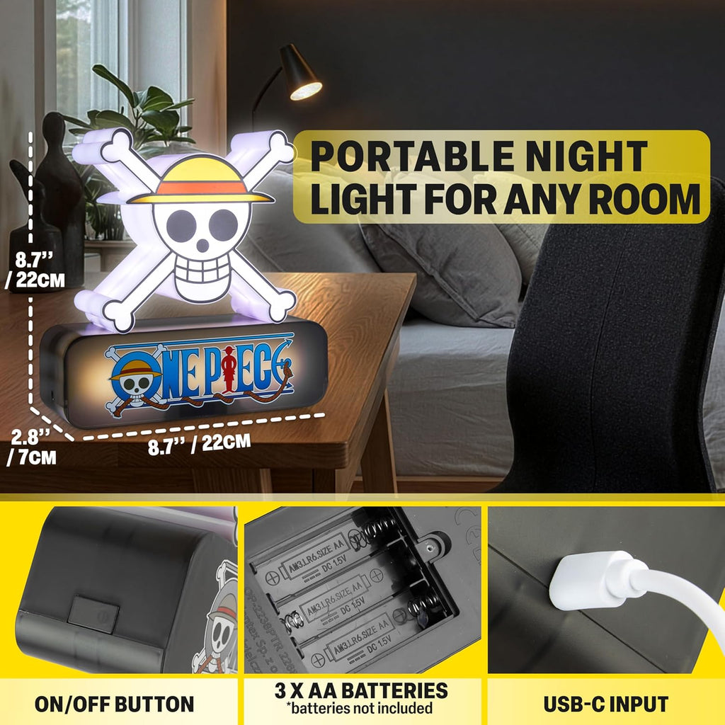 One Piece 3D Night Light, Straw Hat Table Desk Lamp, White LED Light for Bedroom, Dimmable 3 Brightness Levels, USB or Battery Operated Lamp, Home Room Decor, Manga, Anime Gifts (Multi 3D Skull)