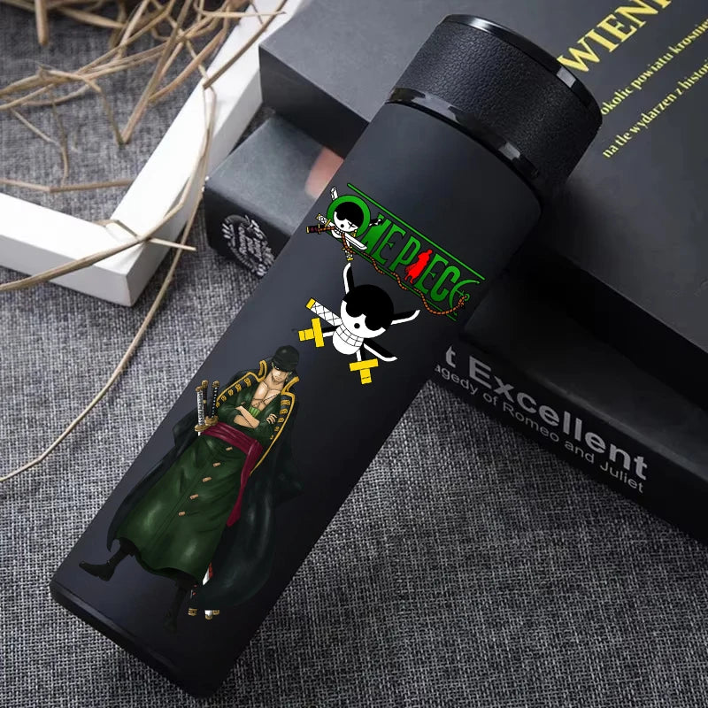 One Piece 304 Stainless Steel Thermos Cup Pattern Luffy Roronoa Zoro Action Figure High Capacity 500ML Drinking Water Bottle