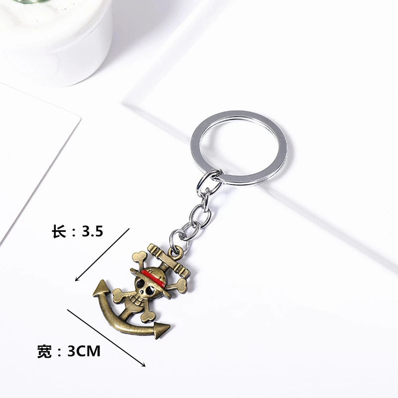 Anime Straw Hat Pirates Metal Keychain Cartoon One Piece Luffy Chopper Edward Newgate Figurine Toys Keyrings Backpack Decor Gift