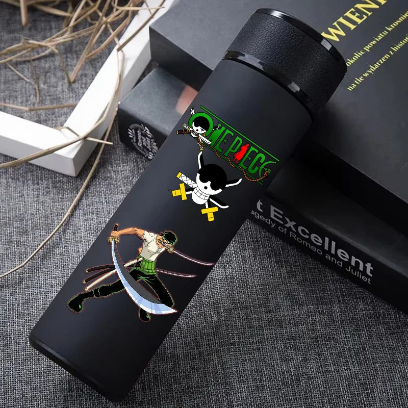 One Piece 304 Stainless Steel Thermos Cup Pattern Luffy Roronoa Zoro Action Figure High Capacity 500ML Drinking Water Bottle