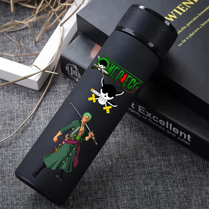 One Piece 304 Stainless Steel Thermos Cup Pattern Luffy Roronoa Zoro Action Figure High Capacity 500ML Drinking Water Bottle