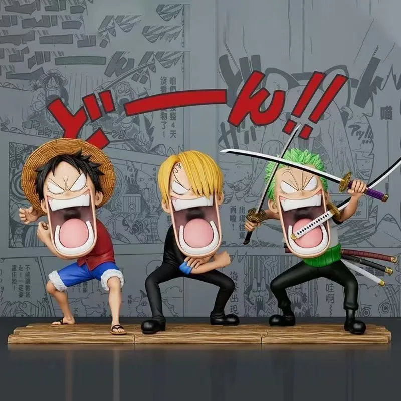 In Stock Piece Three Hungry Crew Luffy Zoro Sanji Action Figure Statue Anime Desktop Ornament Birthday Graduation Gift For Fans