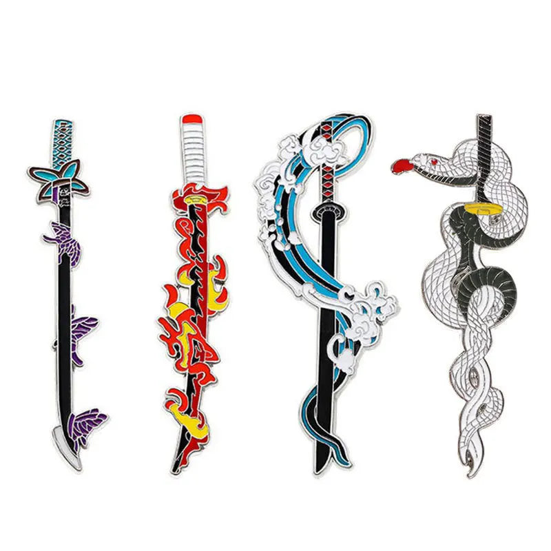 Demon Slayer Nichirin Sword Enamel Pin Set 4/5/9pcs Anime Katana Brooch Collection Tanjiro Zenitsu Inosuke Themed Lapel Pins