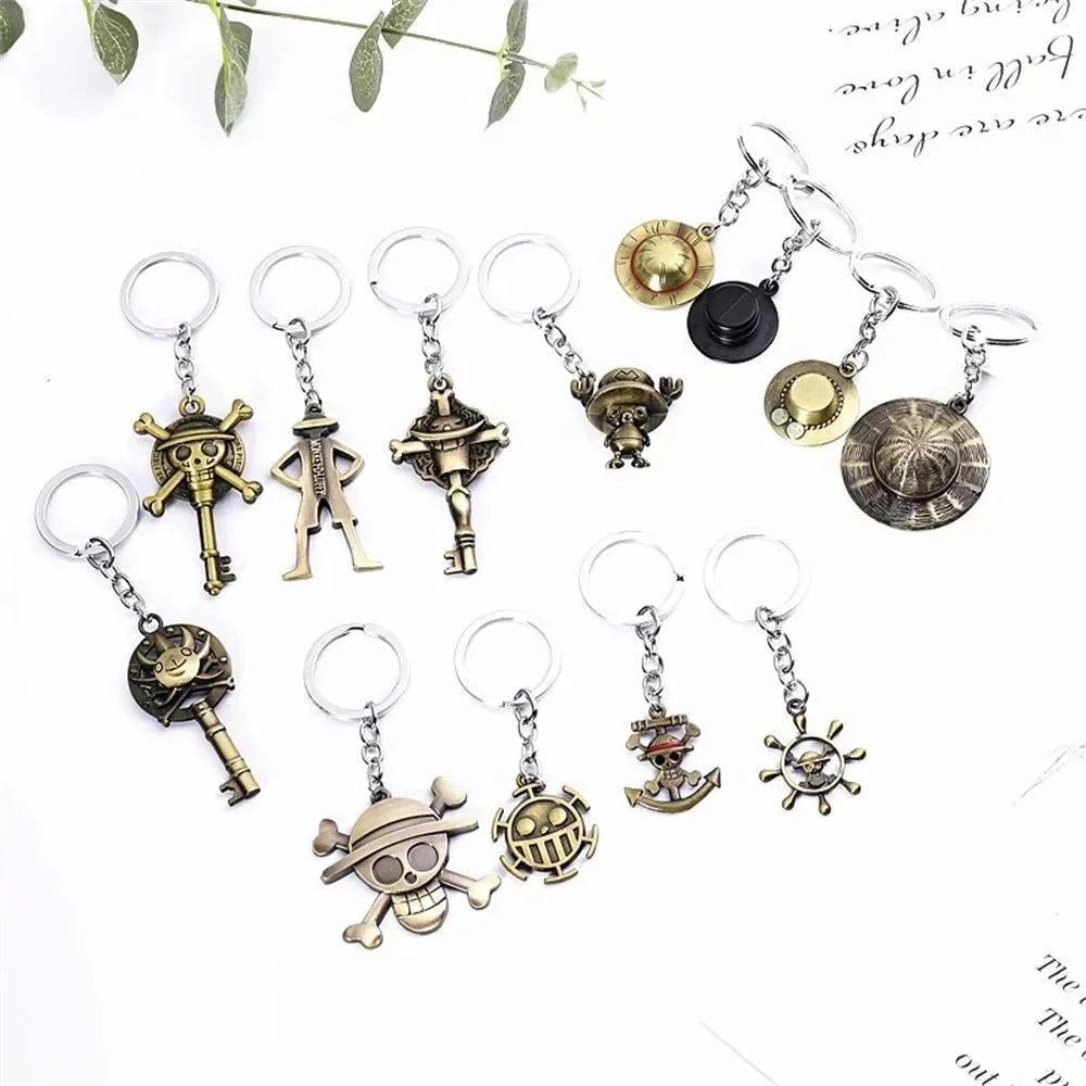 Anime Straw Hat Pirates Metal Keychain Cartoon One Piece Luffy Chopper Edward Newgate Figurine Toys Keyrings Backpack Decor Gift