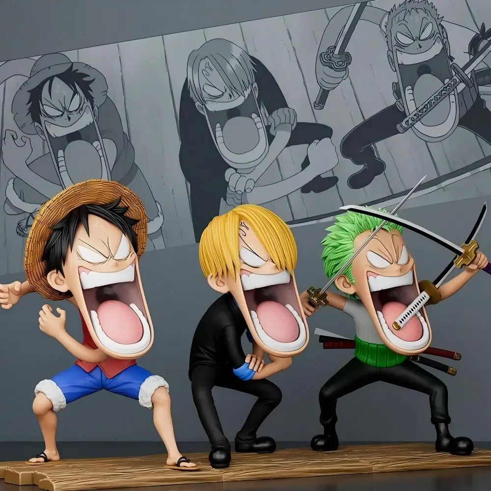 In Stock Piece Three Hungry Crew Luffy Zoro Sanji Action Figure Statue Anime Desktop Ornament Birthday Graduation Gift For Fans