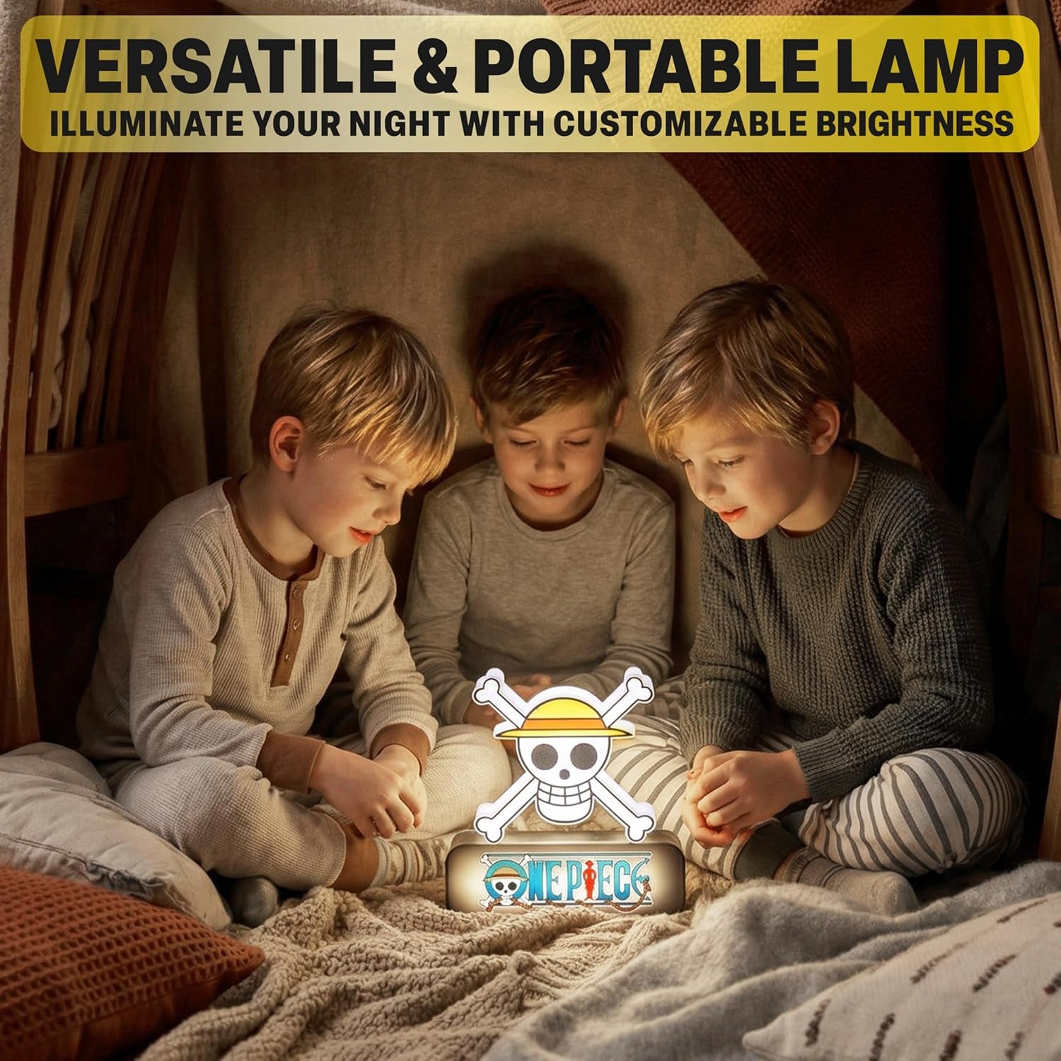 One Piece 3D Night Light, Straw Hat Table Desk Lamp, White LED Light for Bedroom, Dimmable 3 Brightness Levels, USB or Battery Operated Lamp, Home Room Decor, Manga, Anime Gifts (Multi 3D Skull)