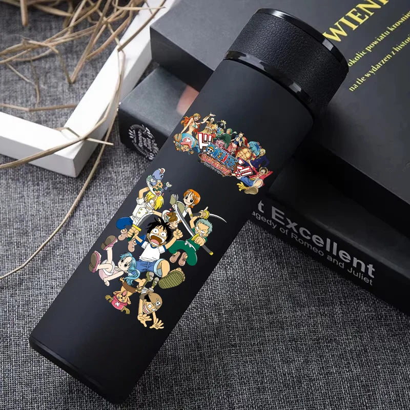 One Piece 304 Stainless Steel Thermos Cup Pattern Luffy Roronoa Zoro Action Figure High Capacity 500ML Drinking Water Bottle
