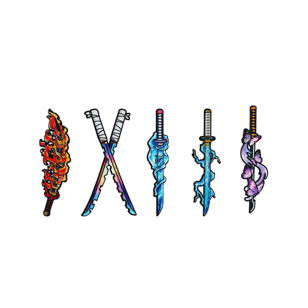 Demon Slayer Nichirin Sword Enamel Pin Set 4/5/9pcs Anime Katana Brooch Collection Tanjiro Zenitsu Inosuke Themed Lapel Pins