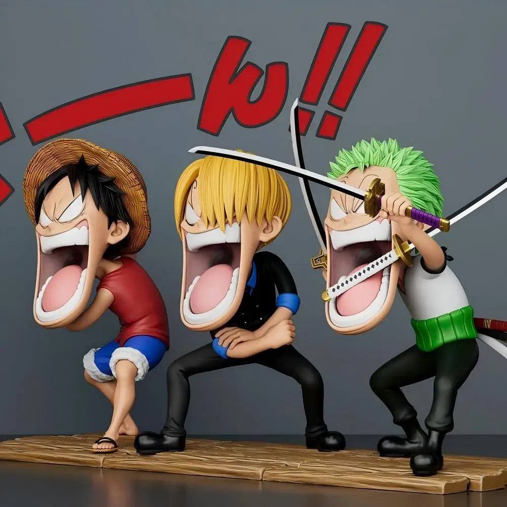 In Stock Piece Three Hungry Crew Luffy Zoro Sanji Action Figure Statue Anime Desktop Ornament Birthday Graduation Gift For Fans