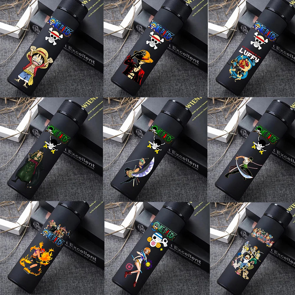 One Piece 304 Stainless Steel Thermos Cup Pattern Luffy Roronoa Zoro Action Figure High Capacity 500ML Drinking Water Bottle