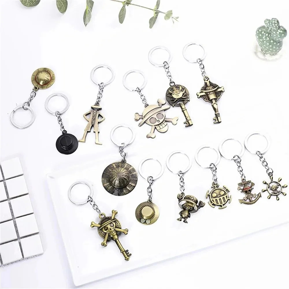 Anime Straw Hat Pirates Metal Keychain Cartoon One Piece Luffy Chopper Edward Newgate Figurine Toys Keyrings Backpack Decor Gift