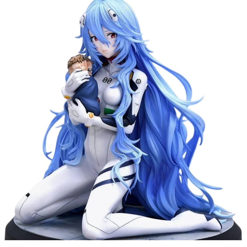 Rei Ayanami Kneeling Figure - Neon Genesis Evangelion Long Hair Anime Model Statue Decor