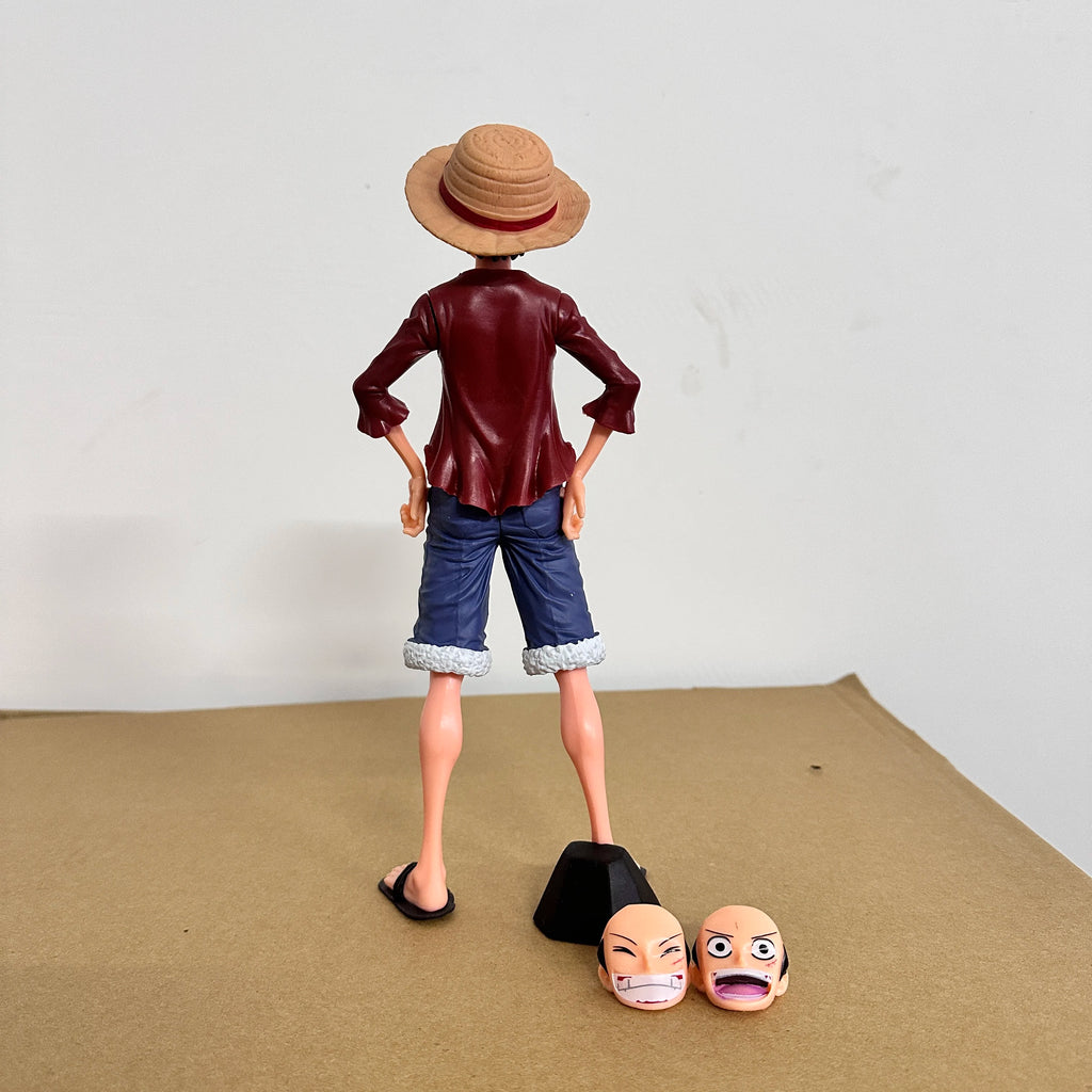 Hot 28cm One Piece Anime Figure Confident Smiley Luffy Three Form Face Changing Doll Action Figurine Model Toys Kits