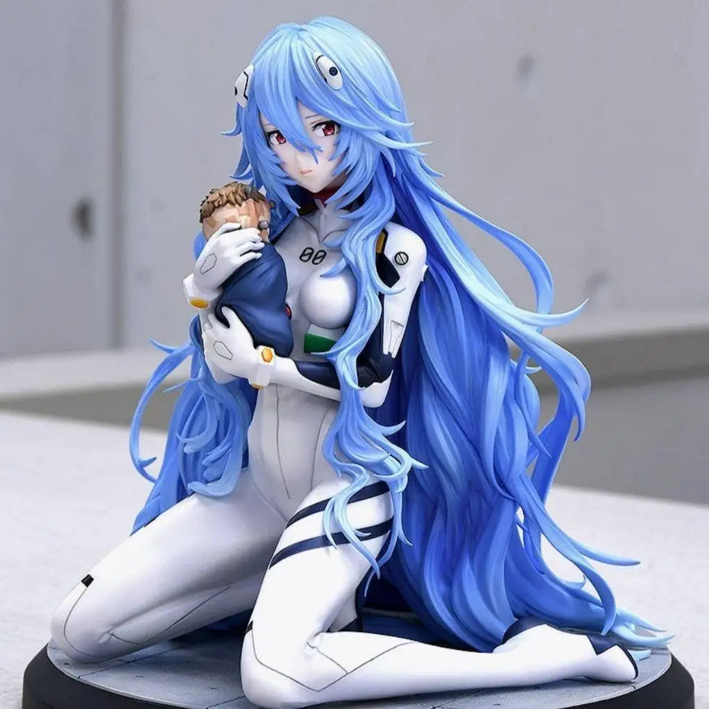 Rei Ayanami Kneeling Figure - Neon Genesis Evangelion Long Hair Anime Model Statue Decor