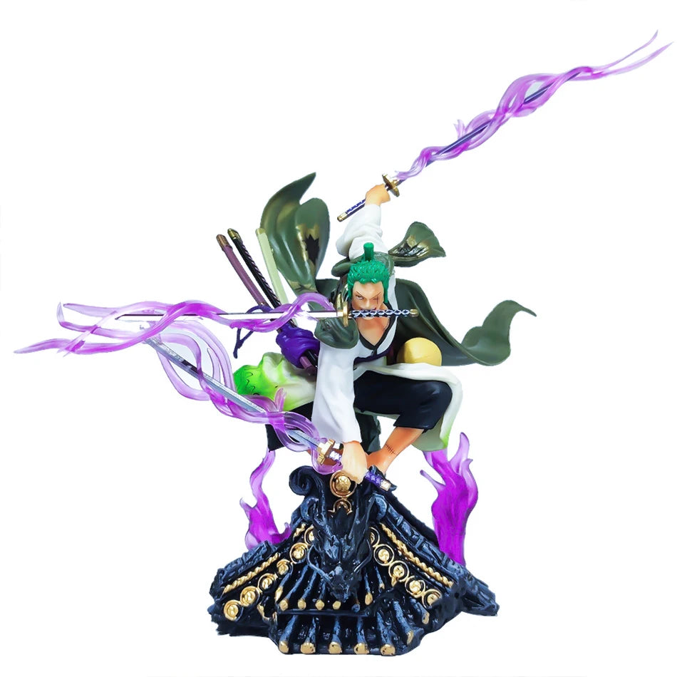 22CM One Piece Anime Action Figure Roronoa Zoro Three Sword Style Roof Scene PVC Collection Model Statue Toy Gift