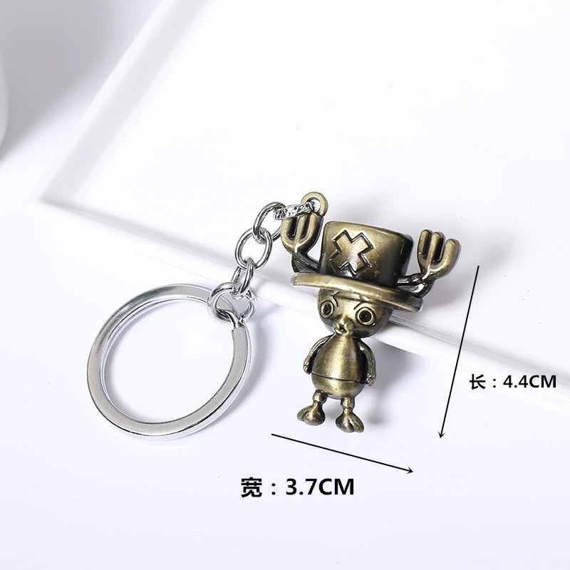 Anime Straw Hat Pirates Metal Keychain Cartoon One Piece Luffy Chopper Edward Newgate Figurine Toys Keyrings Backpack Decor Gift