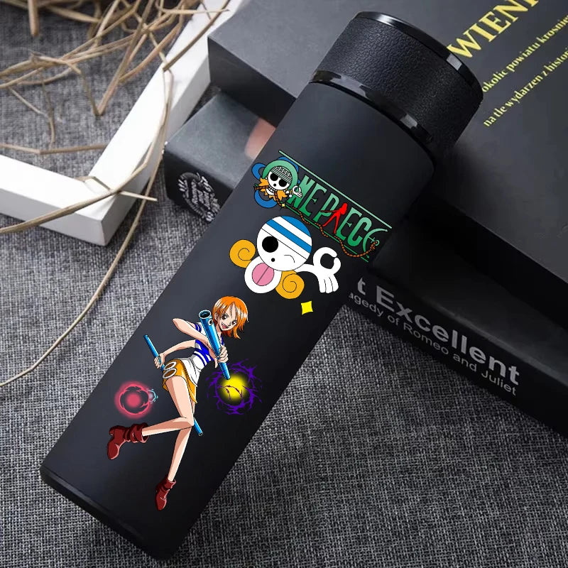 One Piece 304 Stainless Steel Thermos Cup Pattern Luffy Roronoa Zoro Action Figure High Capacity 500ML Drinking Water Bottle