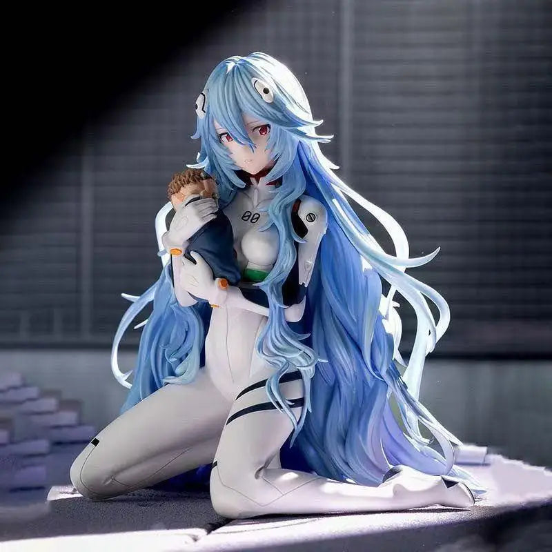 Rei Ayanami Kneeling Figure - Neon Genesis Evangelion Long Hair Anime Model Statue Decor