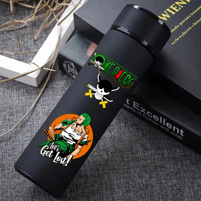 One Piece 304 Stainless Steel Thermos Cup Pattern Luffy Roronoa Zoro Action Figure High Capacity 500ML Drinking Water Bottle