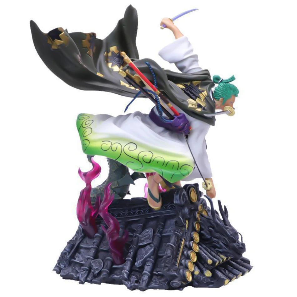 22CM One Piece Anime Action Figure Roronoa Zoro Three Sword Style Roof Scene PVC Collection Model Statue Toy Gift