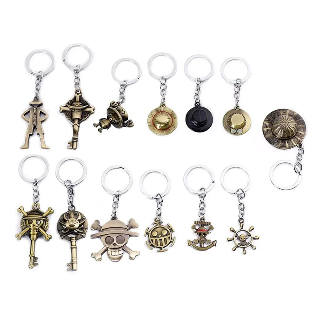 Anime Straw Hat Pirates Metal Keychain Cartoon One Piece Luffy Chopper Edward Newgate Figurine Toys Keyrings Backpack Decor Gift