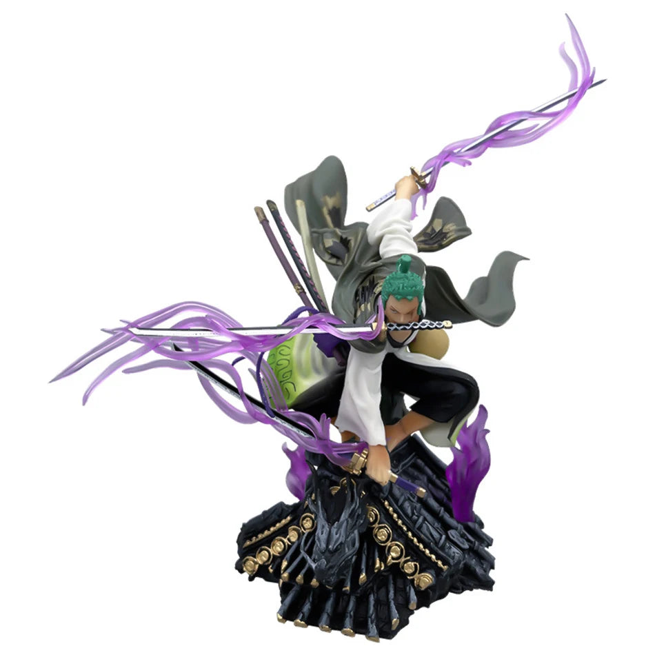 22CM One Piece Anime Action Figure Roronoa Zoro Three Sword Style Roof Scene PVC Collection Model Statue Toy Gift