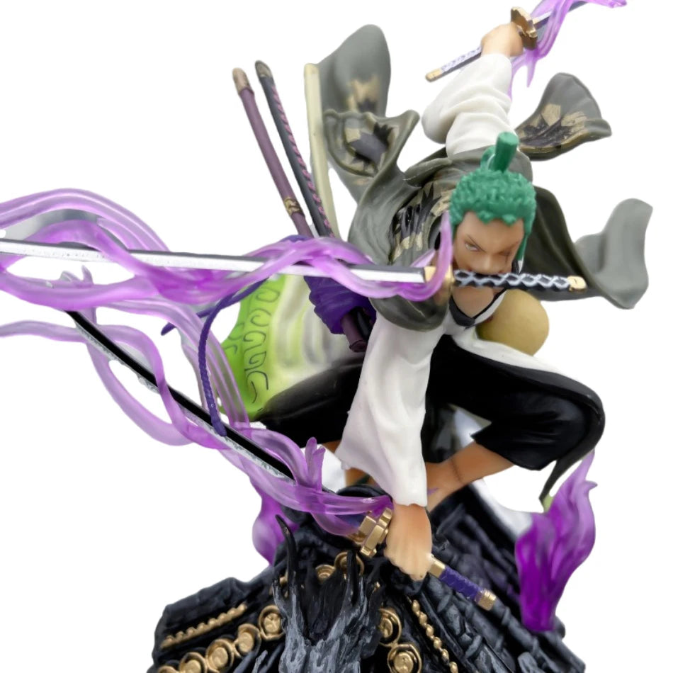22CM One Piece Anime Action Figure Roronoa Zoro Three Sword Style Roof Scene PVC Collection Model Statue Toy Gift