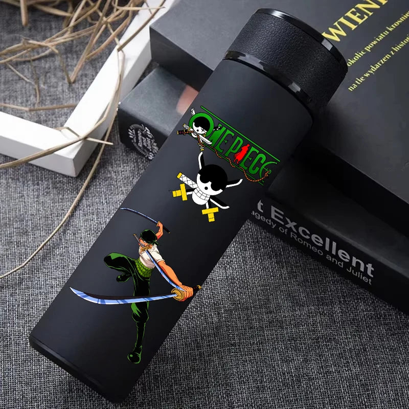 One Piece 304 Stainless Steel Thermos Cup Pattern Luffy Roronoa Zoro Action Figure High Capacity 500ML Drinking Water Bottle