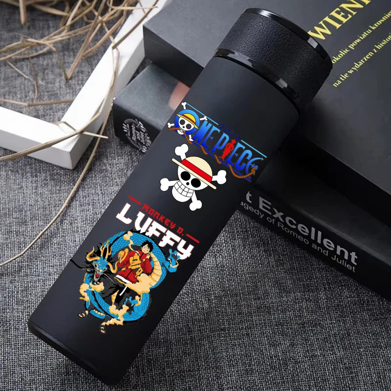 One Piece 304 Stainless Steel Thermos Cup Pattern Luffy Roronoa Zoro Action Figure High Capacity 500ML Drinking Water Bottle
