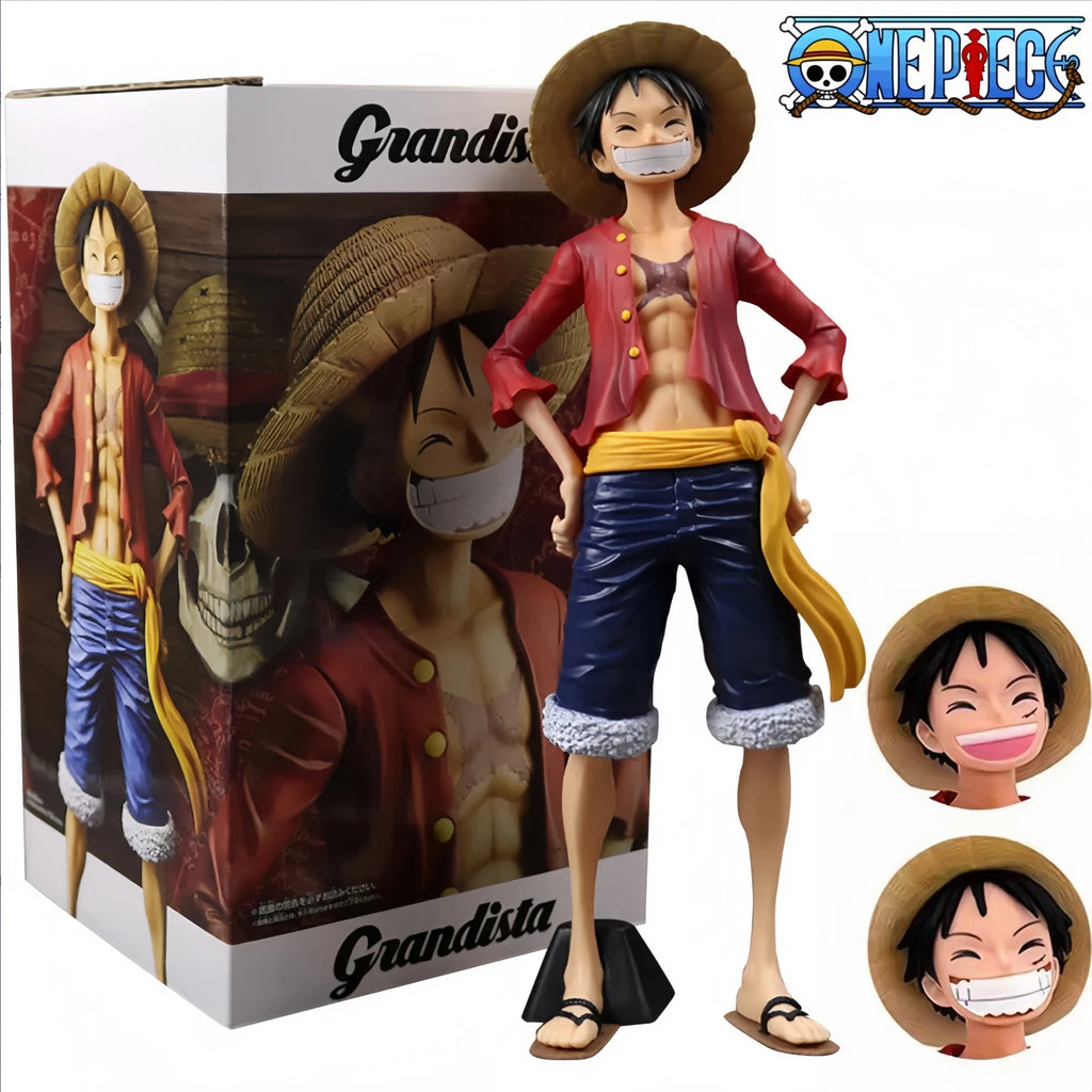 Hot 28cm One Piece Anime Figure Confident Smiley Luffy Three Form Face Changing Doll Action Figurine Model Toys Kits