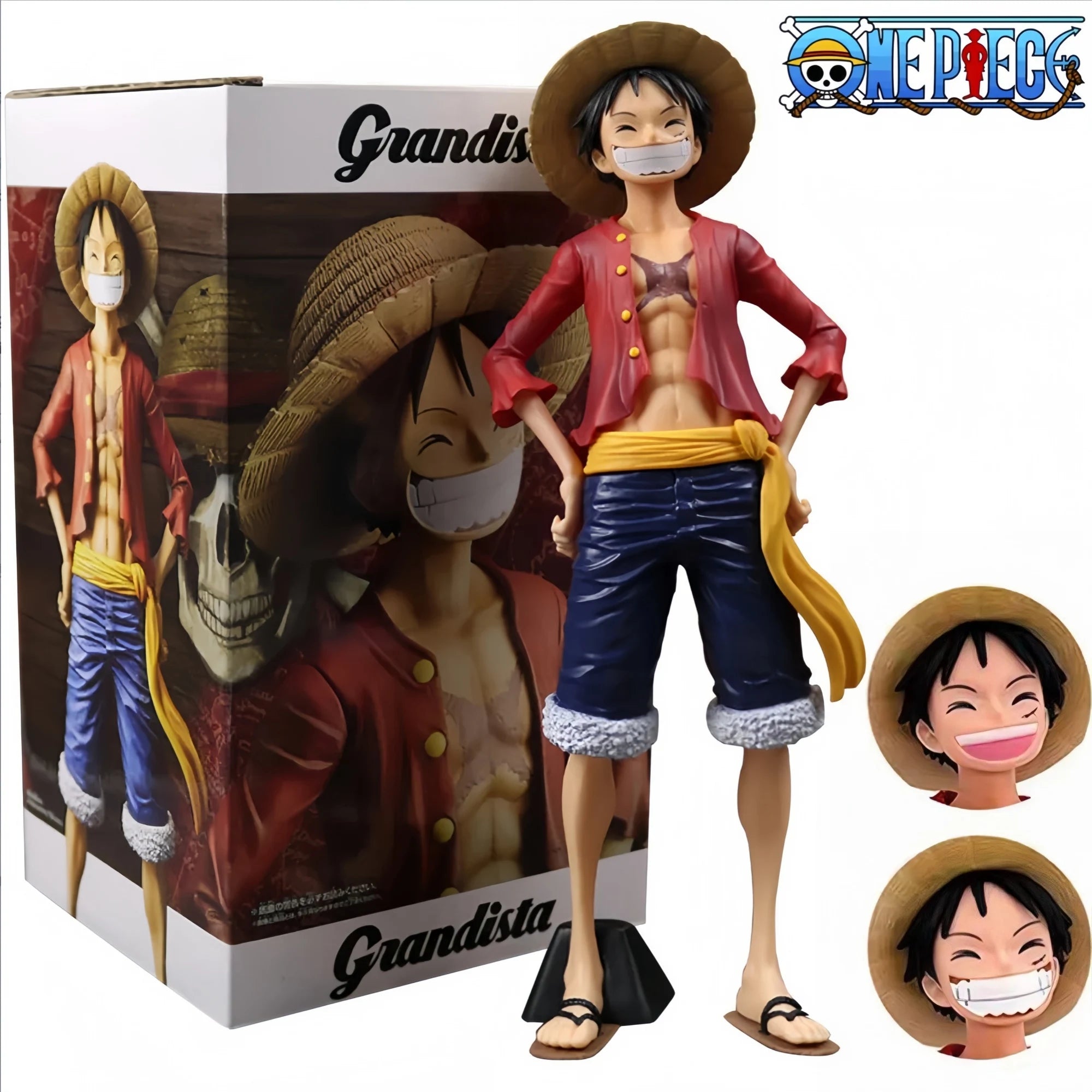 Hot 28cm One Piece Anime Figure Confident Smiley Luffy Three Form Face Changing Doll Action Figurine Model Toys Kits