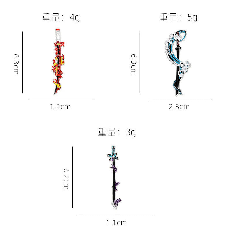 Demon Slayer Nichirin Sword Enamel Pin Set 4/5/9pcs Anime Katana Brooch Collection Tanjiro Zenitsu Inosuke Themed Lapel Pins