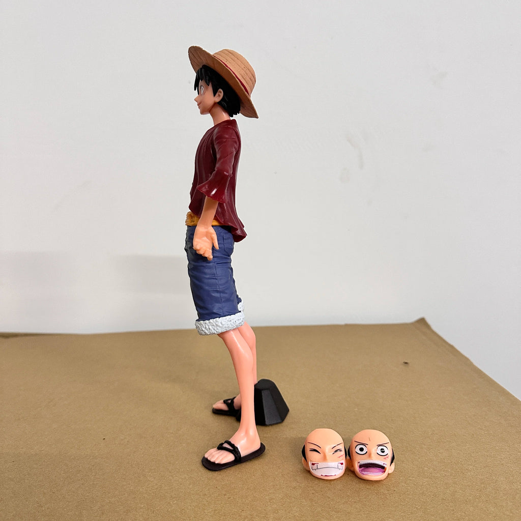 Hot 28cm One Piece Anime Figure Confident Smiley Luffy Three Form Face Changing Doll Action Figurine Model Toys Kits